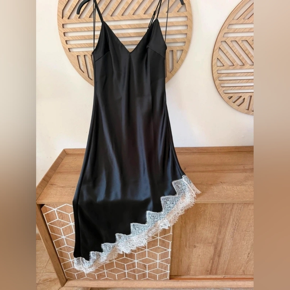 Black Satin Slip Dress with Spaghetti Straps